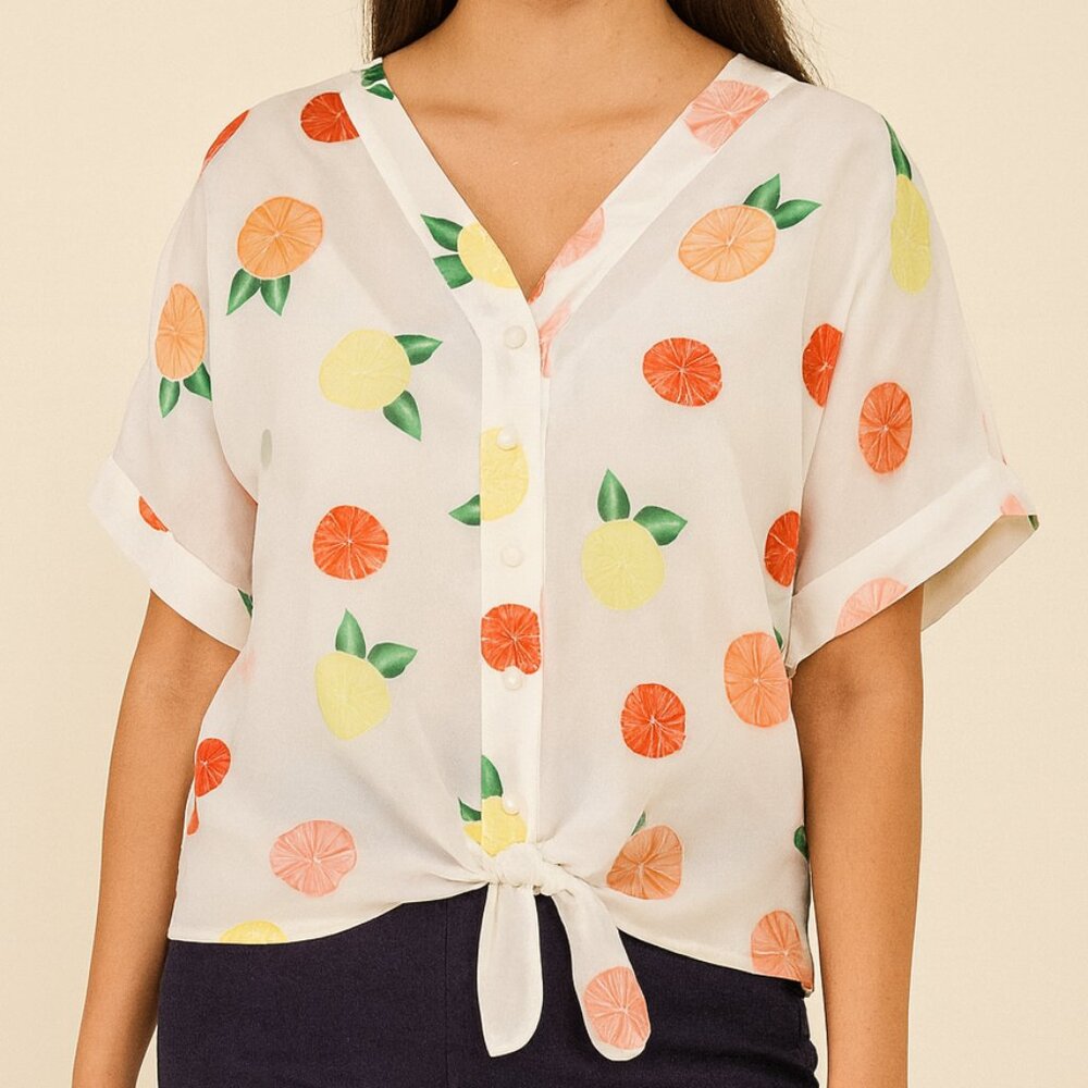 Rails 100% Silk Thea Citrus Fruit Print Blouse SZ M